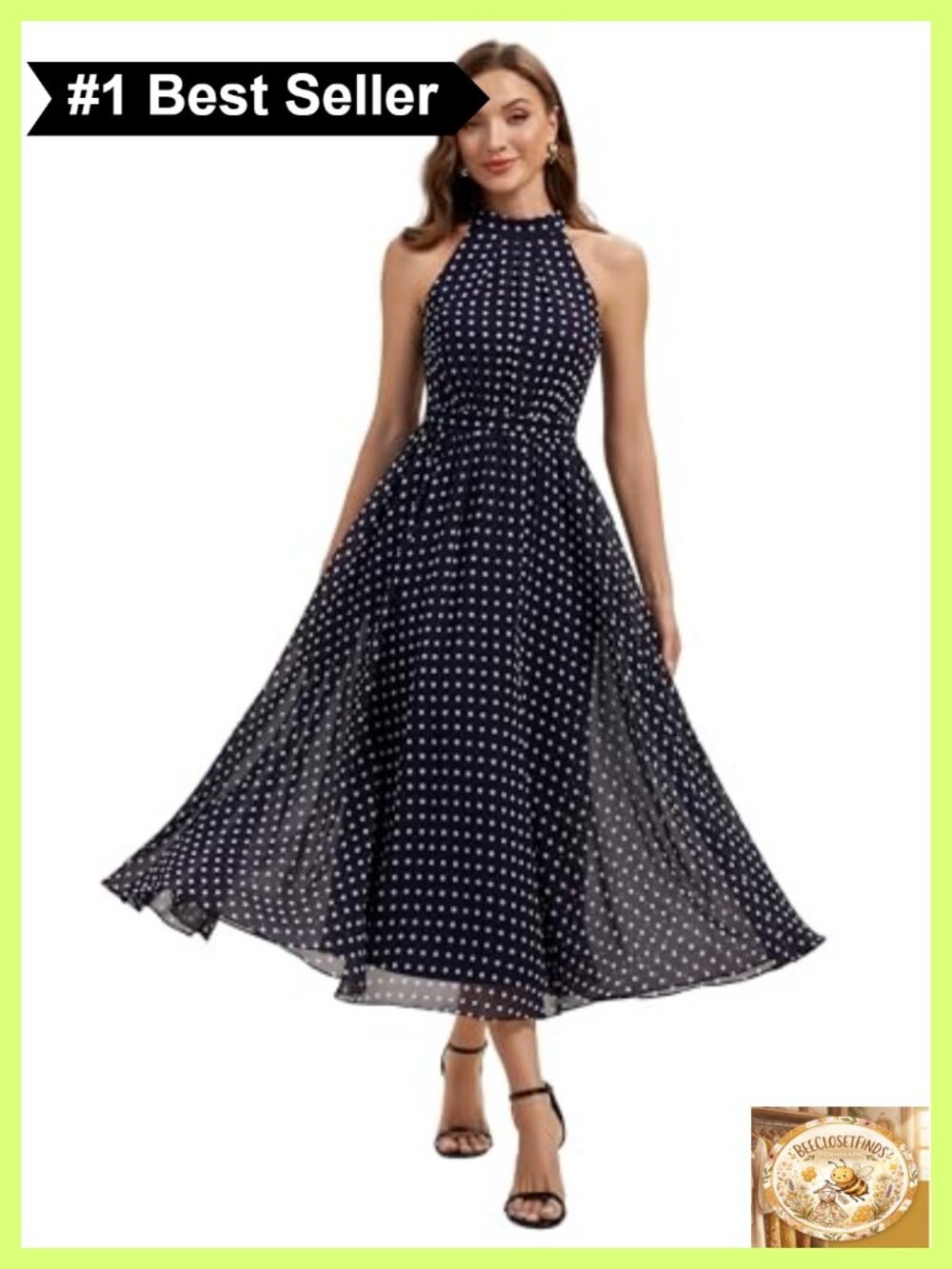 Chiffon Halter Tea Length A-Line Formal Wedding Guest Dress